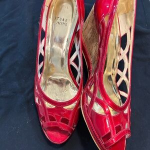 Stuart Weitzman Red Patent Peep-Toe Cutout Pumps